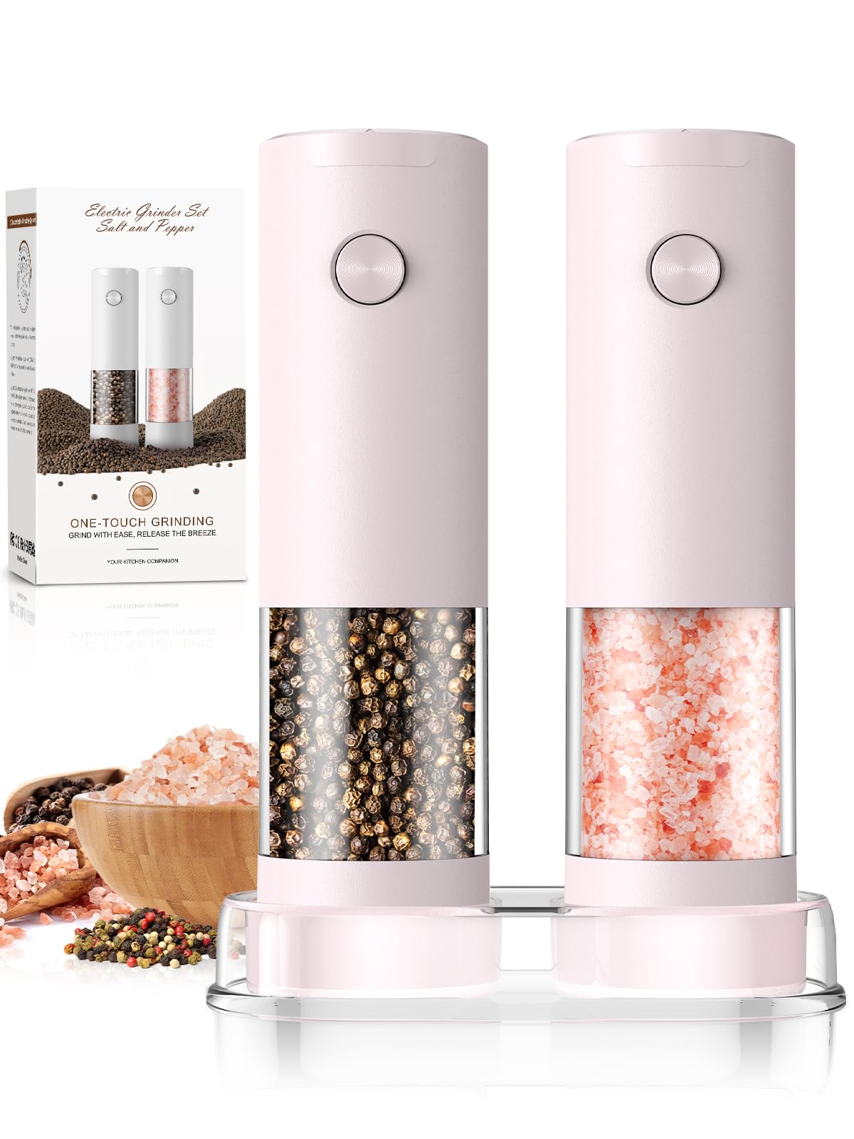 Salt and Pepper Grinder Set Birthday Gifts for Mom Automatic Battery Upgraded Larger Capacity Pink Salt Pepper Set New Apartment Gifts for Housewarming Cooking Gift