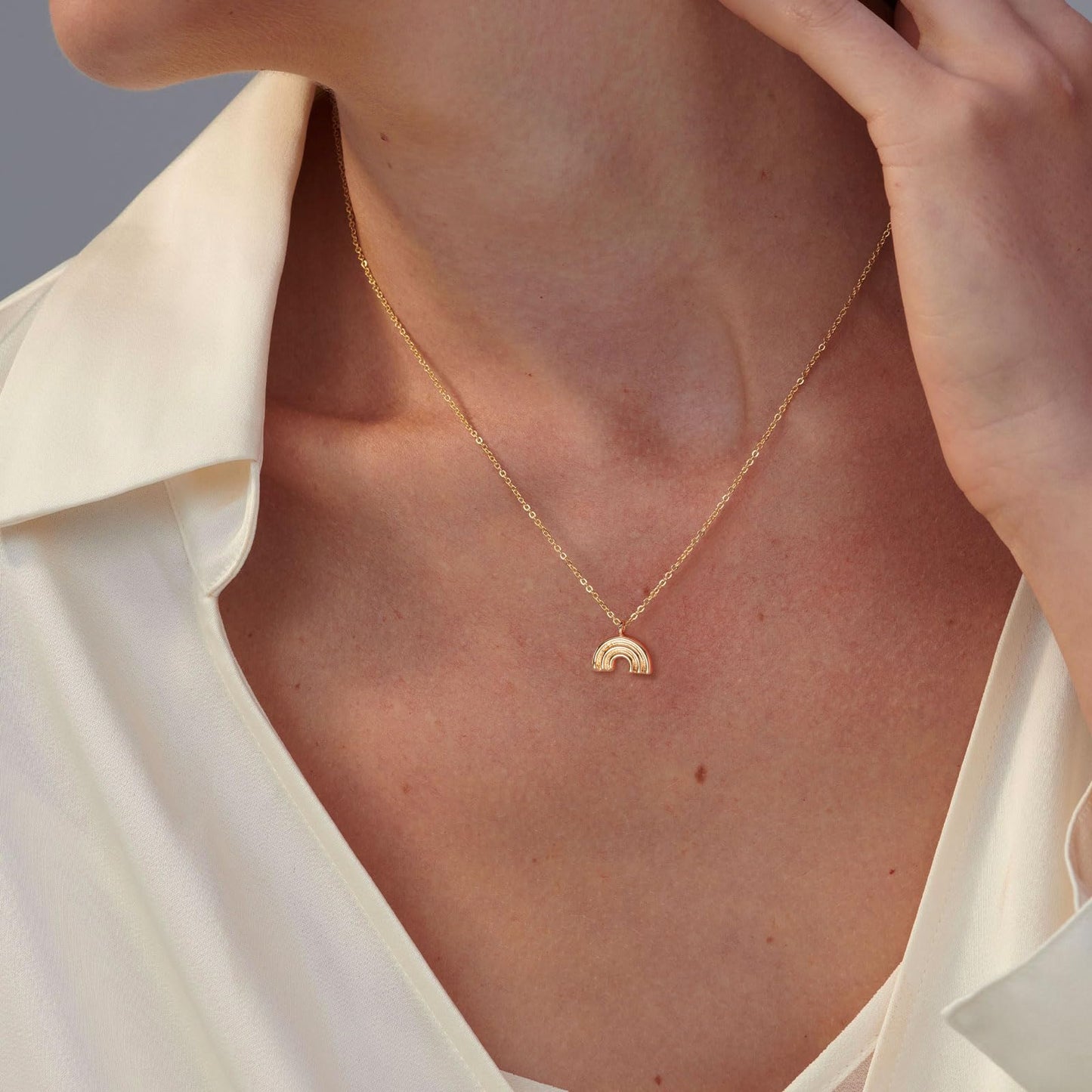 VRIUA Gold Necklace for Women 14k Gold Plated Dainty Rainbow Necklace Simple Delicate Jewelry Everyday for Women