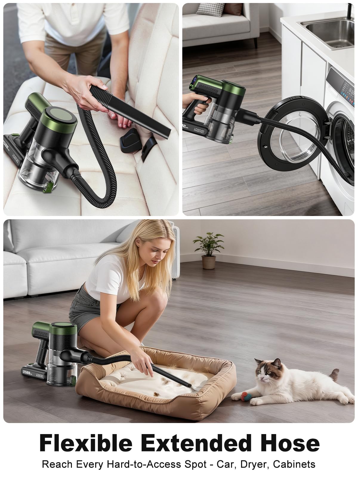 Cordless Vacuum Cleaner,58kPa/10-in-1 Stick Vacuum with 29-inch Hose and LED Lighting Brush,55Mins Runtime Vacuum Cleaner for Home,Self-Standing Vacuum with Anti-Tangle Brush for Pet Hair/Carpet/Floor