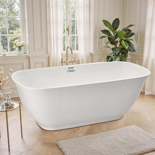VEVOR Acrylic Freestanding Bathtub, 67 Inch Contemporary Soaking White Tub with Polished Chrome Overflow and Drain, Elegant Oval Shape Stand Alone Soaker Tub for Modern Bathroom or Remodel Projects