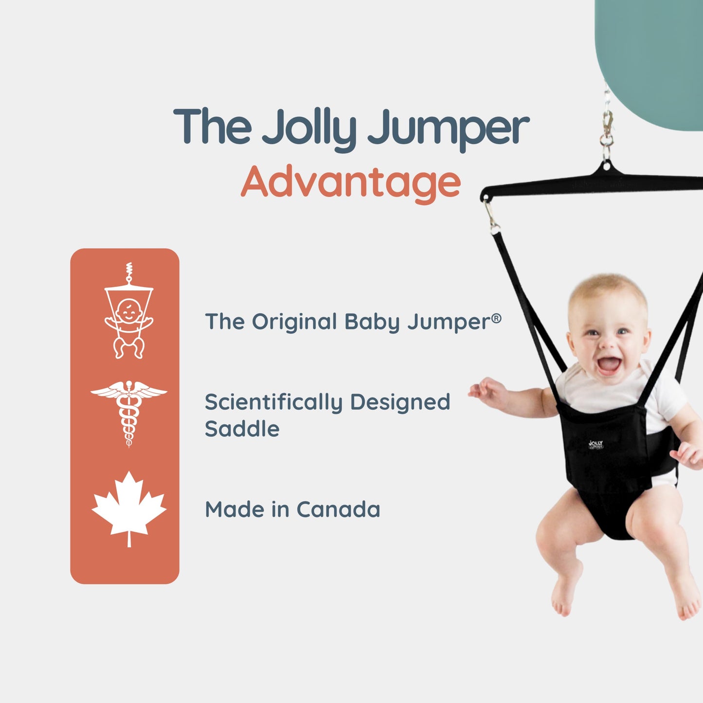 Jolly Jumper Elite (Grey) Baby Exerciser - Sturdy Frame, 6 ft Tall Stand Baby Jumper, Indoor and Outdoor Exercise Saddle Seat, Adjustable Height, for Infants up to 28 lbs