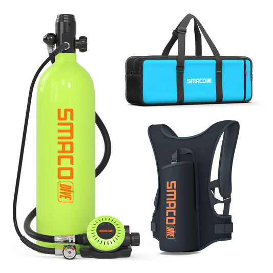 SMACO Mini Scuba Tank 1.9L Capacity Diving Oxygen Tank for Underwater Breathing Reusable Small Scuba Tank Kit with Portable Bag Scuba Cylinder for Underwater Entertainment/Diving Work