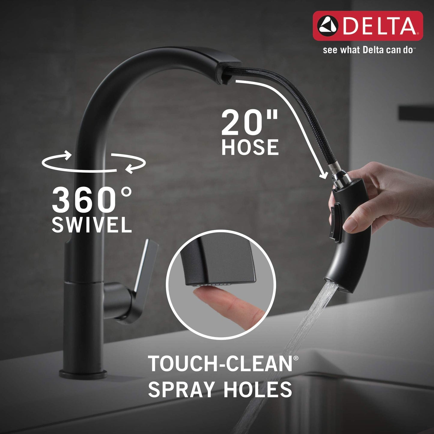 Delta Keele Matte Black Kitchen Faucet with Pull Down Sprayer, Modern Single Hole Kitchen Sink Faucet, Single Handle, Matte Black 19824LF-BL