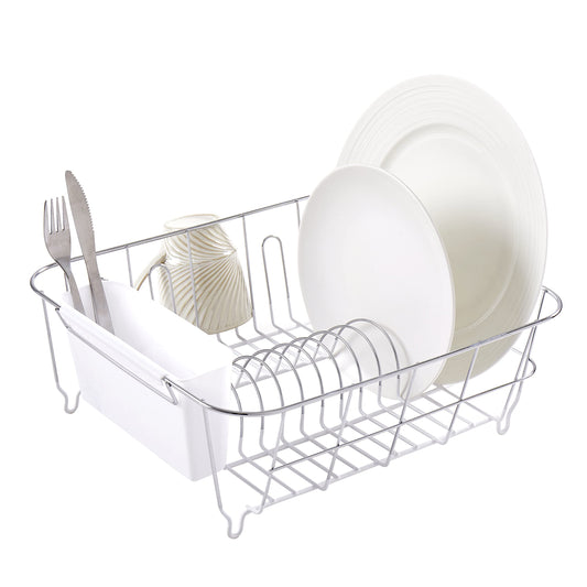 Sweet Home Collection 2 Piece Dish Drying Rack Set Drainer with Utensil Holder Simple Easy to Use Fits in Most Sinks, 14.5" x 13" x 5.25", White (Pack of 12)