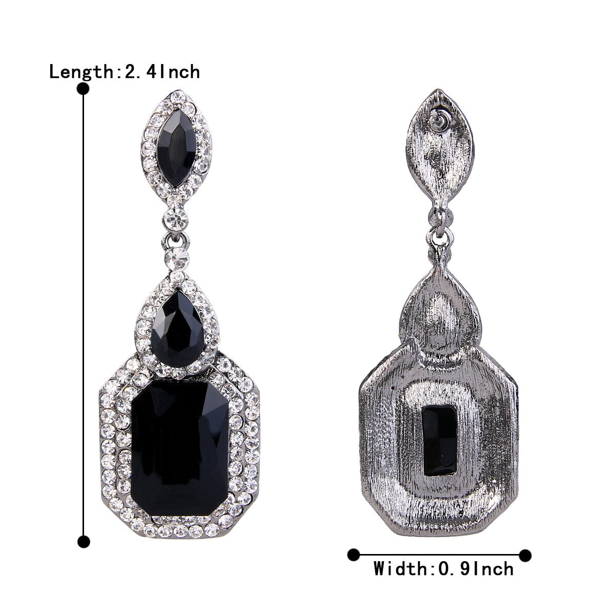 BriLove Wedding Bridal Dangle Earrings for Women Emerald Cut Crystal Infinity Figure 8 Chandelier Jewelry Black/Clear Black-Silver-Tone