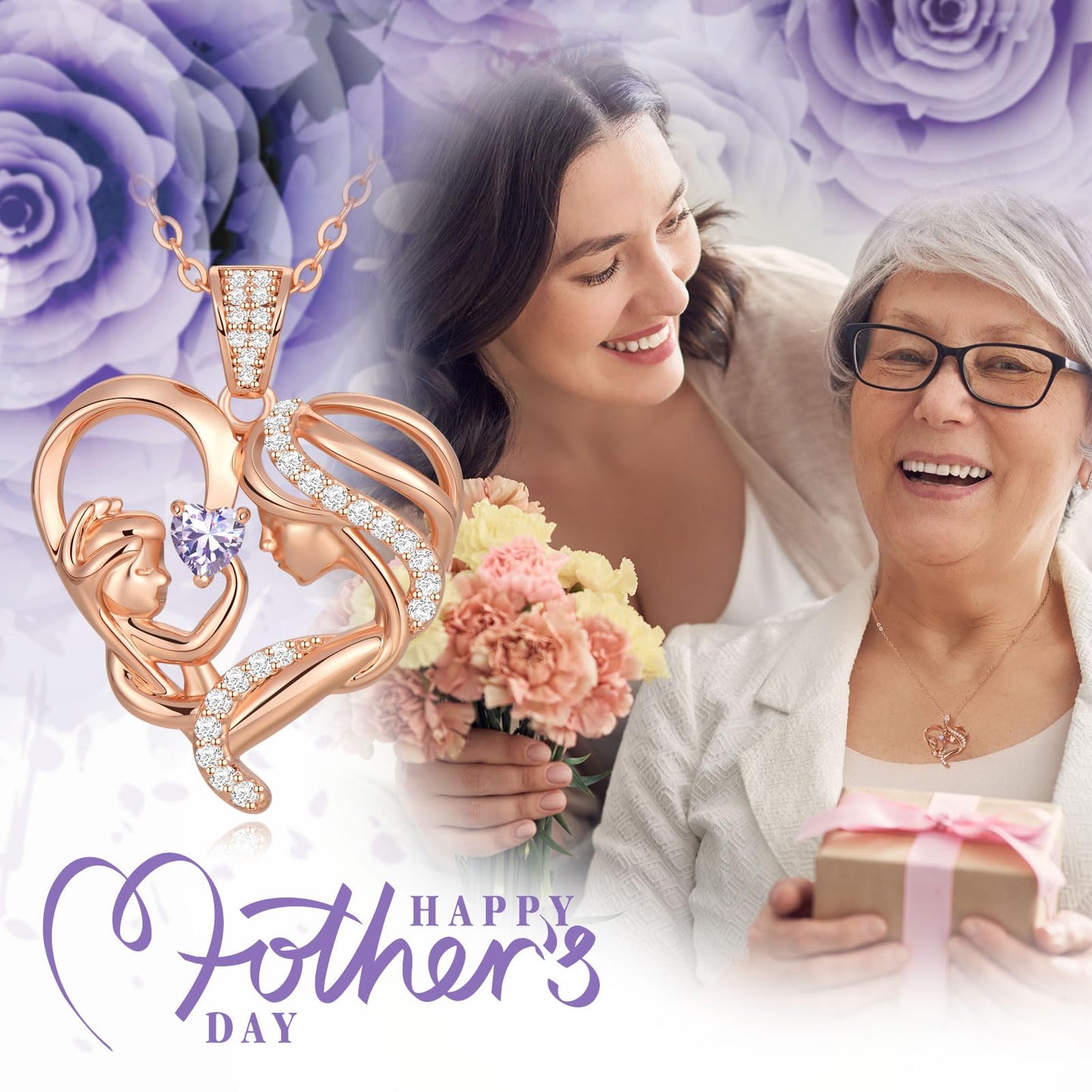 Zifeel Mothers Day Gifts for Mom Wife Her Grandma, S925 Sterling Silver Birthstone Necklaces Jewelry for Women, Mother's Day Love Heart Pendant Necklace for Anniversary Birthday Christmas Day