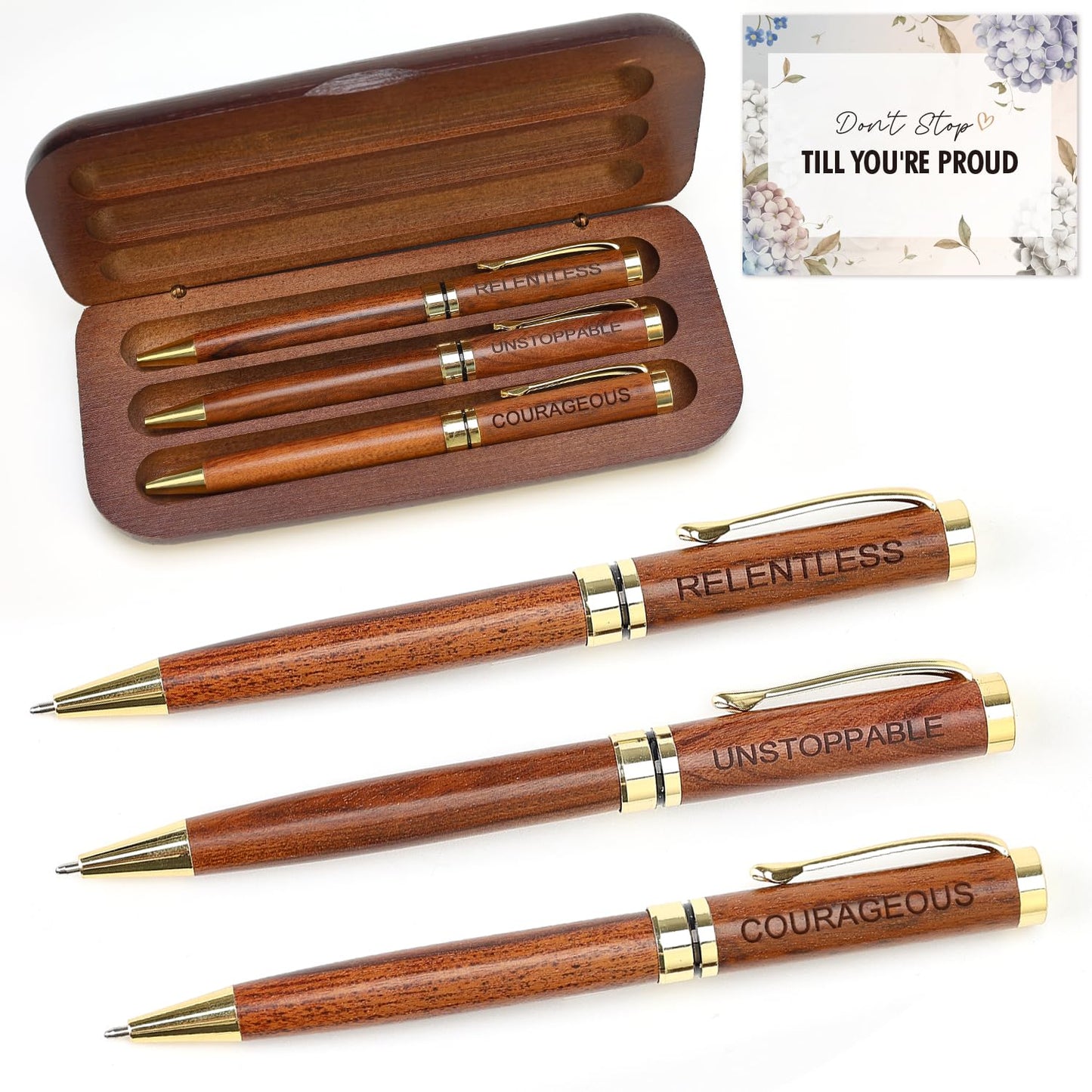 Renawe Fancy Wooden Pens Set with Box Congratulations Gifts for Women Men New Job Promotion Gift for Coworkers Boss Lady Office Business Pen Nice Positive Writing Pens Journaling Luxury Engraved Pens