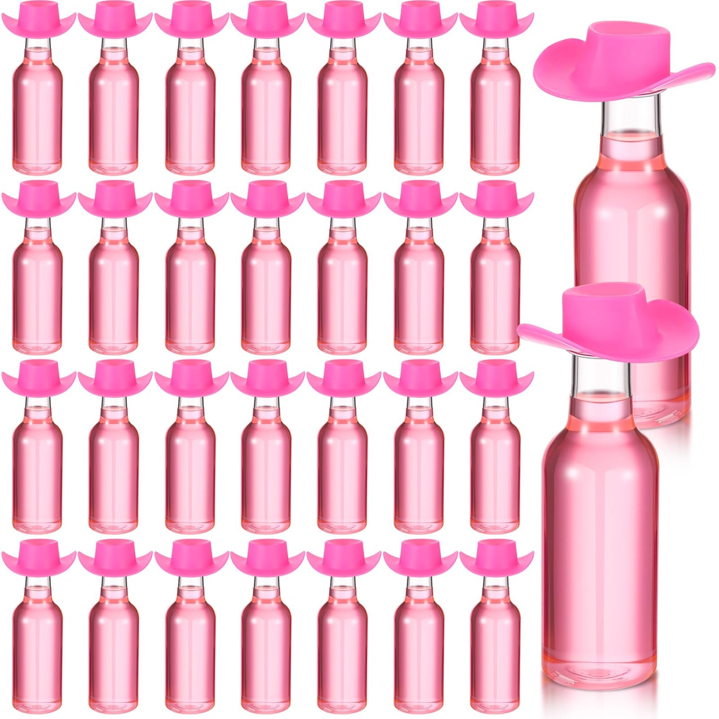 Baderke 30 Packs 1. 7 oz Mini Liquor Bottles with Caps and Mini Cowboy Hats Plastic Shot Bottles with Cap and Cowgirl Hat for Birthday Wedding West Cowboy Bachelorette Party