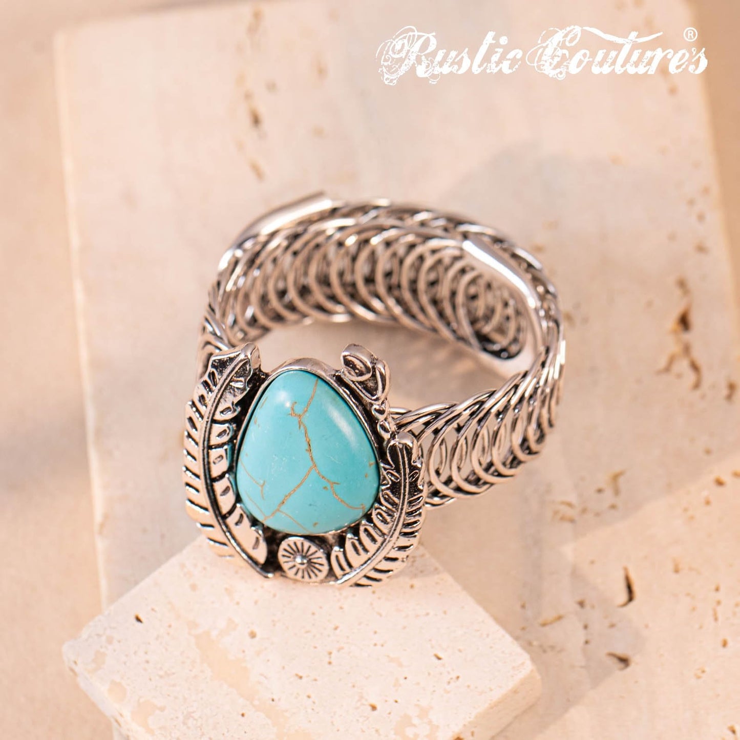 Montana West Rustic Couture Western Turquoise Cuff Bangle Bracelet Bohemian Vintage Elastic for Women Cowgirl RCW-1007TQ, Medium