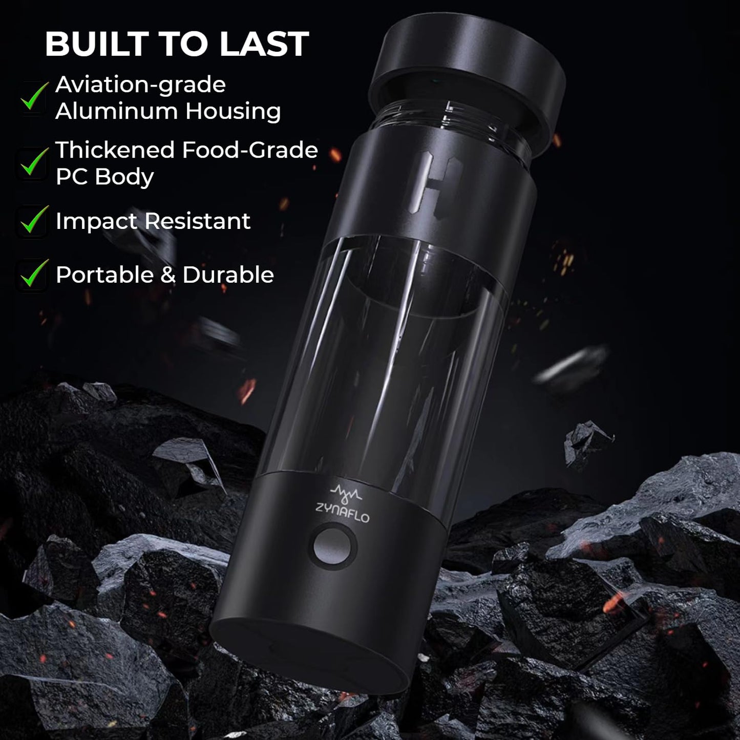 ZYNAFLO H2-Pro Hydrogen Water Bottle Generator with Latest SPE-PEM Technology (Rose Gold)