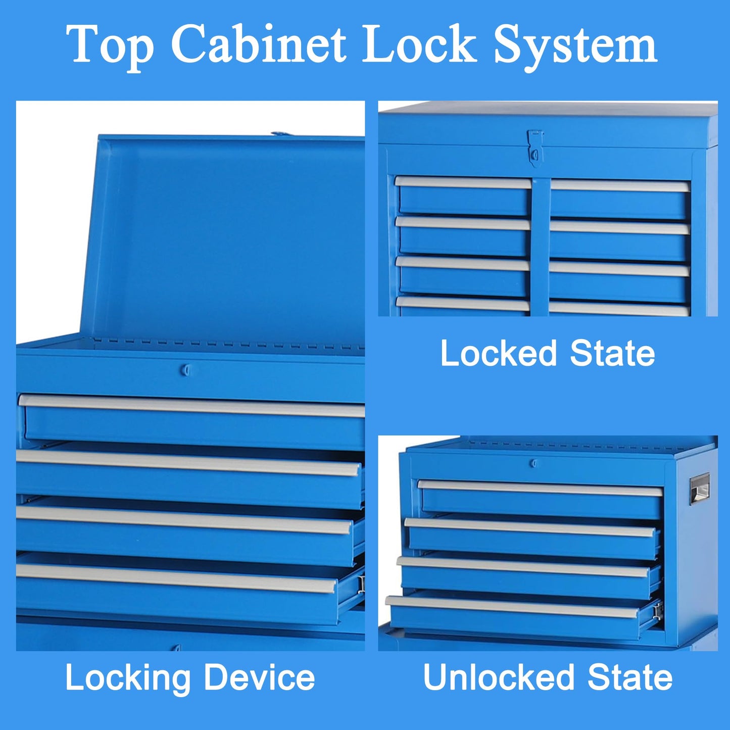 Fsazub 5 Drawers Tool Cart with Wheels & 1 Cabinet,Detachable Portable Top Box,Lock Rolling Tool Chest Trolley Organizer Set,Multifunctional Tool Box w/Storage Lockers for Garage & Workshop (Blue)