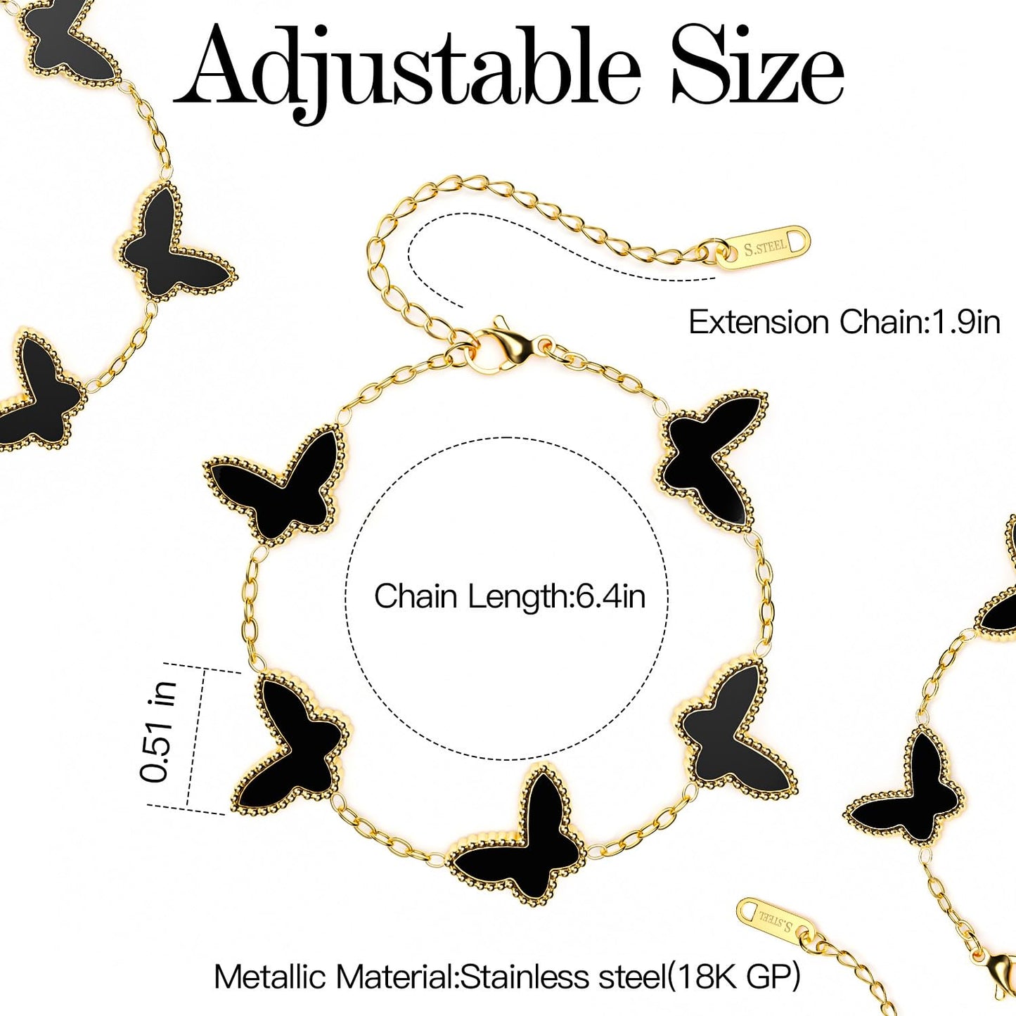 AICase 18K Gold Plated Clover Bracelet Dupes Black Bracelet Set for Women Butterfly Flower Leaf Lucky Clover Bracelets Trendy Jewelry Birthday Gifts for Women/MoM/Friends_Black