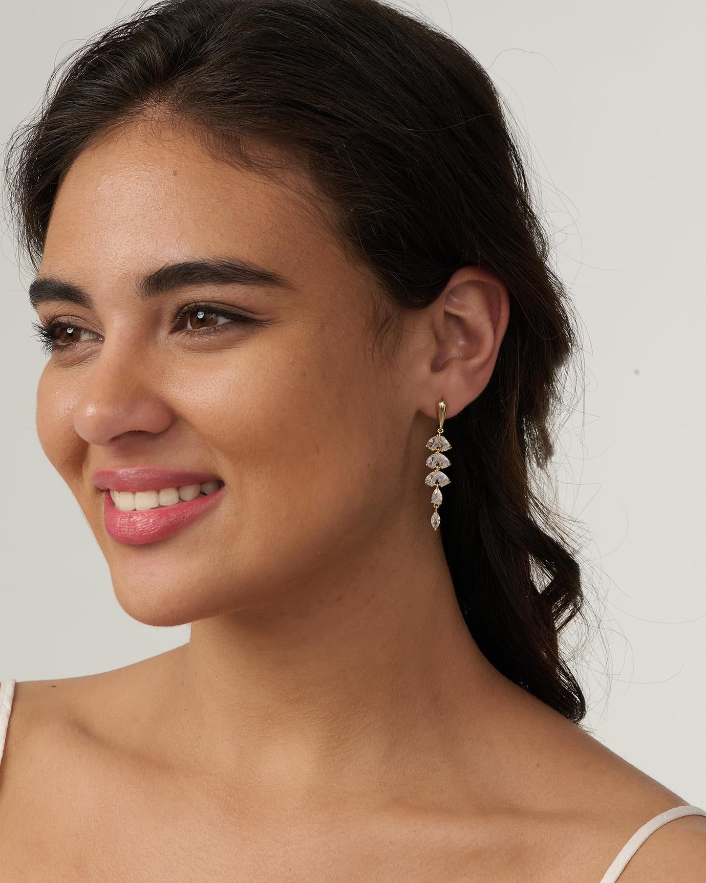 PRTGL Cubic Zirconia Earrings - 14K Gold Plated Cubic Zirconia CZ Dangle Wedding Earrings for Women Bridal Bridesmaid