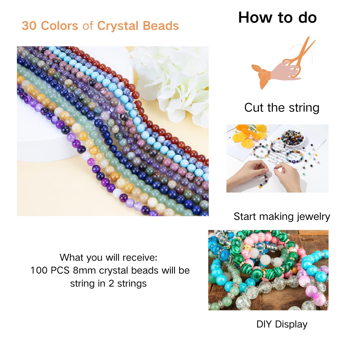XIANNVXI 7 Chakras Beads 8mm Multicolor Crystal Beads 105PCS Natural Stone Beads Round Loose Gemstone Beads for Bracelet Stone Beads for Jewelry Making
