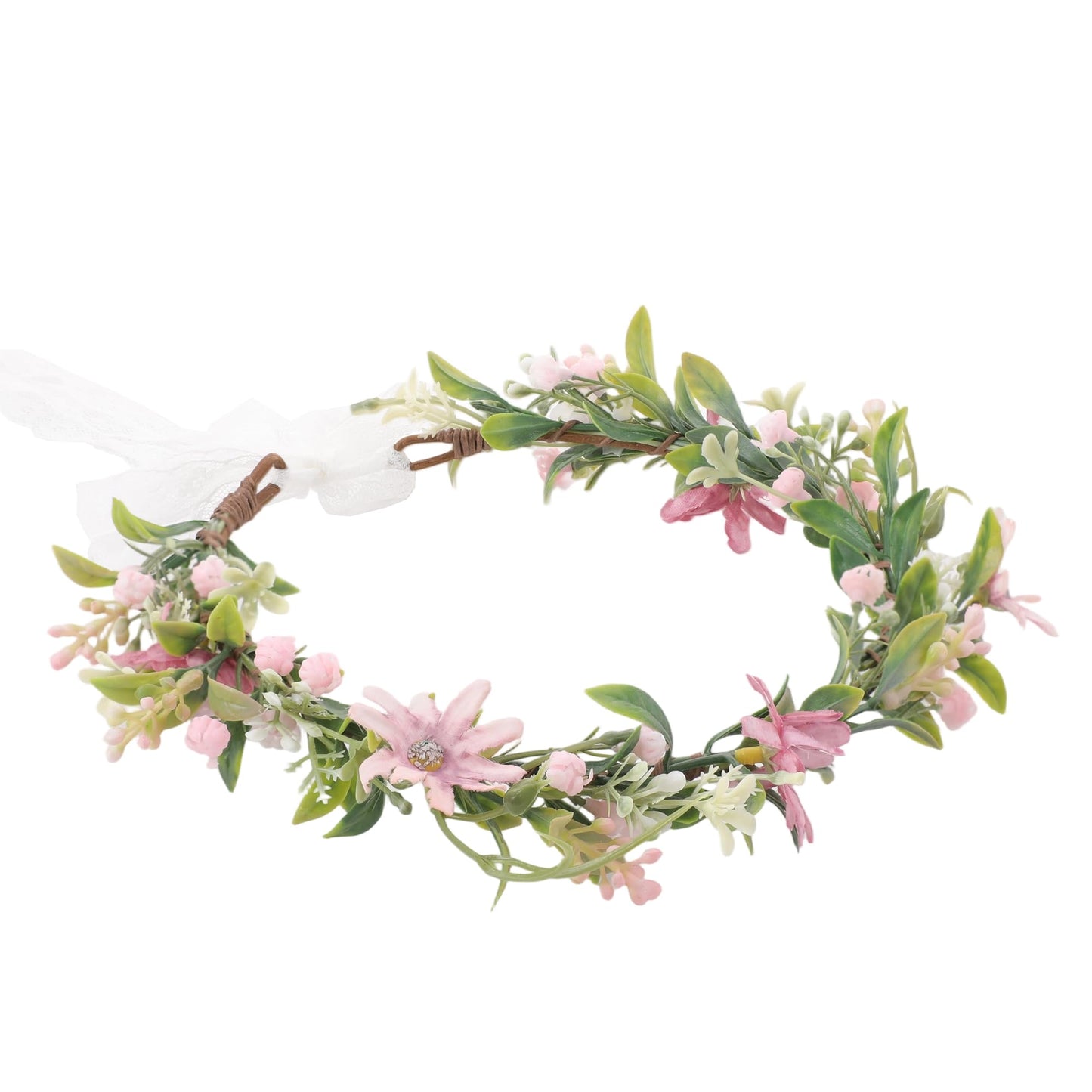 KorViSHOW Pink Flower Crown Headband, Artificial Daisy Flower Headpiece, Adjustable Fairy Floral Headband for Women Girls Renaissance Birthday Bride Wedding Festivals Party Photo Props
