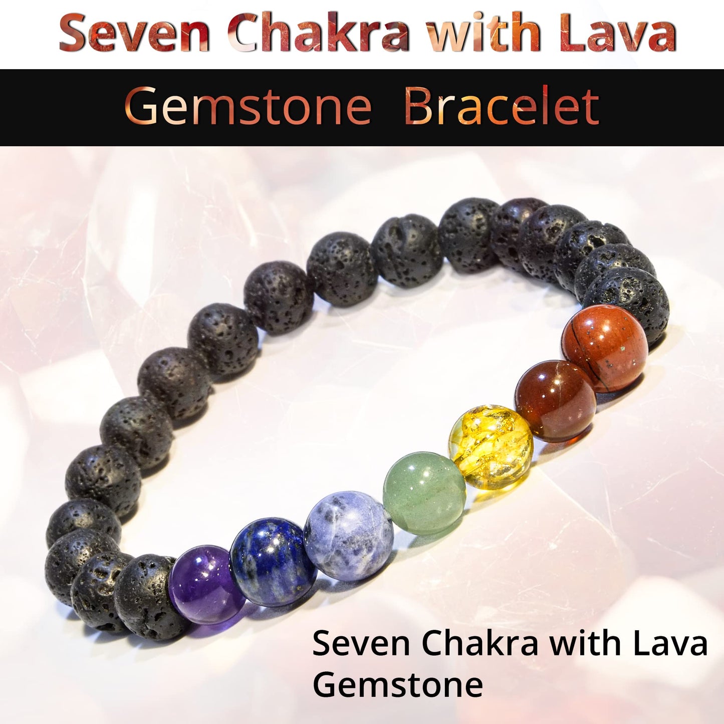 ANAYA AGATE Lava Rock 7 Chakra Bracelet, Natural Healing Crystal Bracelet for Women and Men, 8mm Round Beaded Bracelet for Spiritual , Protection, Positive Energy, Elastic Adjustable Size Gemstone Bead Bracelet