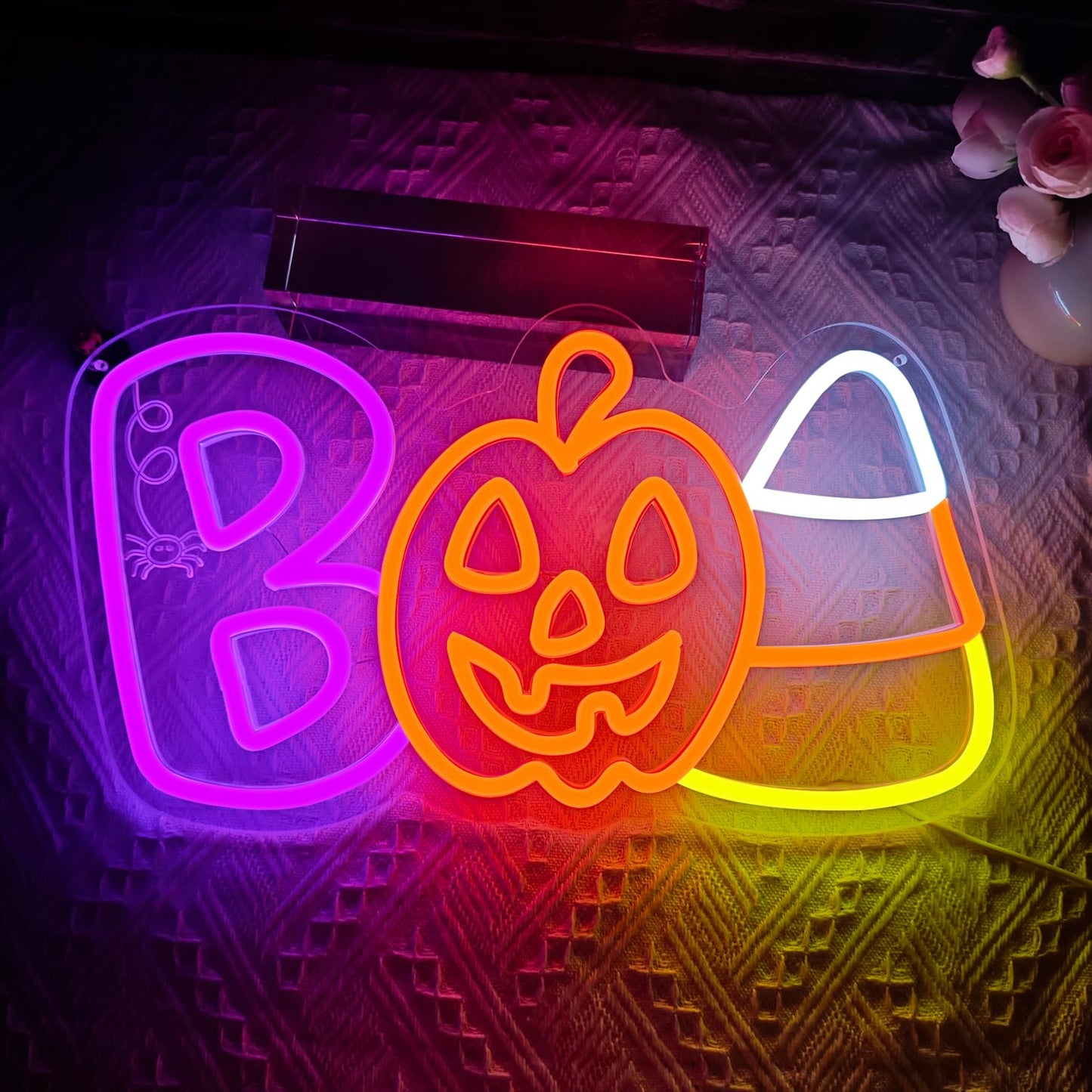 kzjspn Halloween Neon Sign for Wall Decor BOO Led Sign Dimmable Pumpkin Neon Light Up Sign for Window Candy Corn Neon Sign Bar Horror Halloween Party Man Cave Game Room