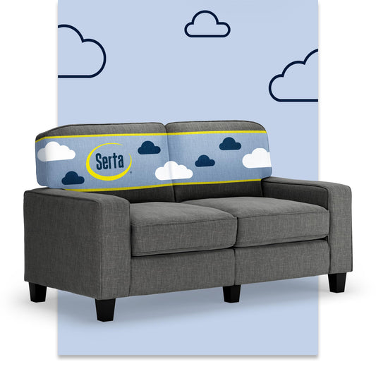 Serta Palisades 61" Track Arm Sofa, Easy Care Polyester, Soft Pillow Back, Pocket Coil Seat Cushions, Removable Covers, Loveseat or Couch for Small Spaces, Living Rooms or Bedrooms, Gray