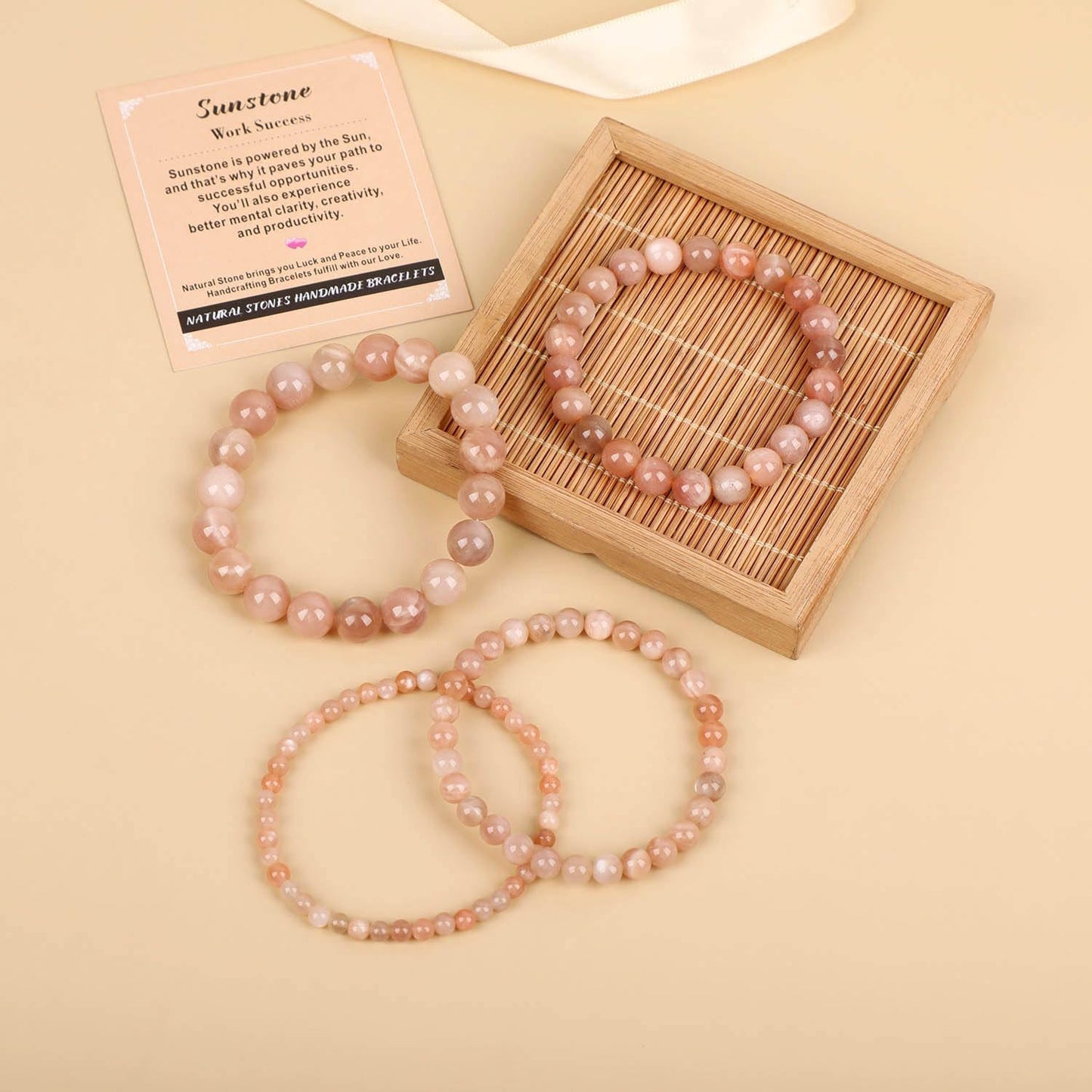 AD Beads Handmade Gemstone Stretch Elastic Bracelet Crystal Healing Reiki Nature's Beauty and Spiritual Essence Unisex (6mm, Sunstone (Work Success))