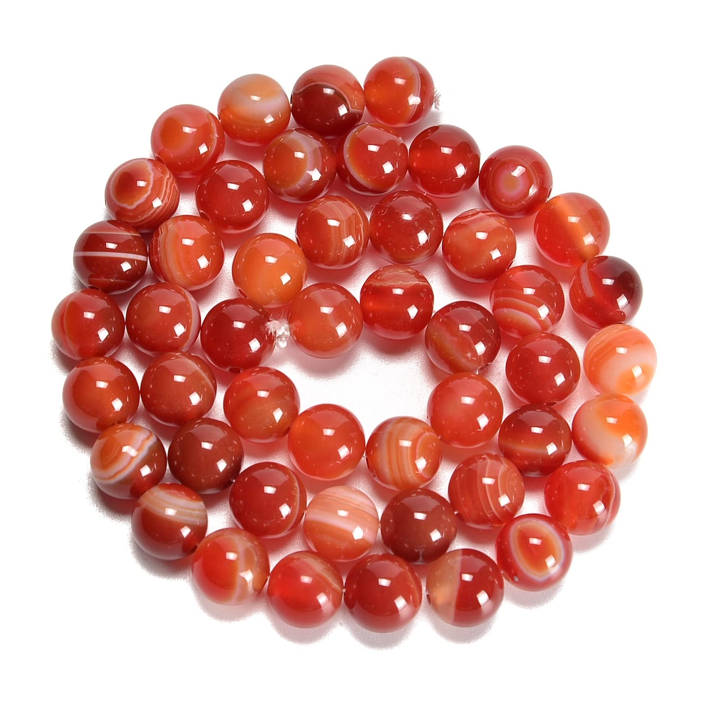 jodaying 10mm Red Stripe Agate Smooth Round Natural Gematone Loose Beads for Jewelry Making DIY Findings 1 Strand 15"