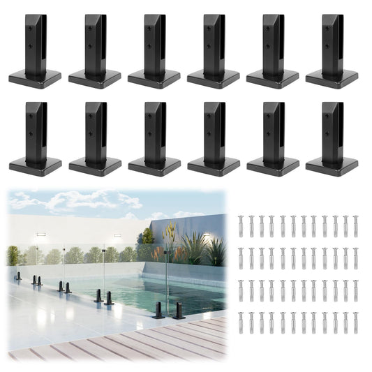 LukLoy 12 Pack NW. 2.1lb T304 Stainless Steel Glass Railing Spigot Heavy-Duty Matte Black Clamp Post Glass Railing System, No-Drill Design for Pool, Deck, Stair, Balustrade, Balcony - Level 2