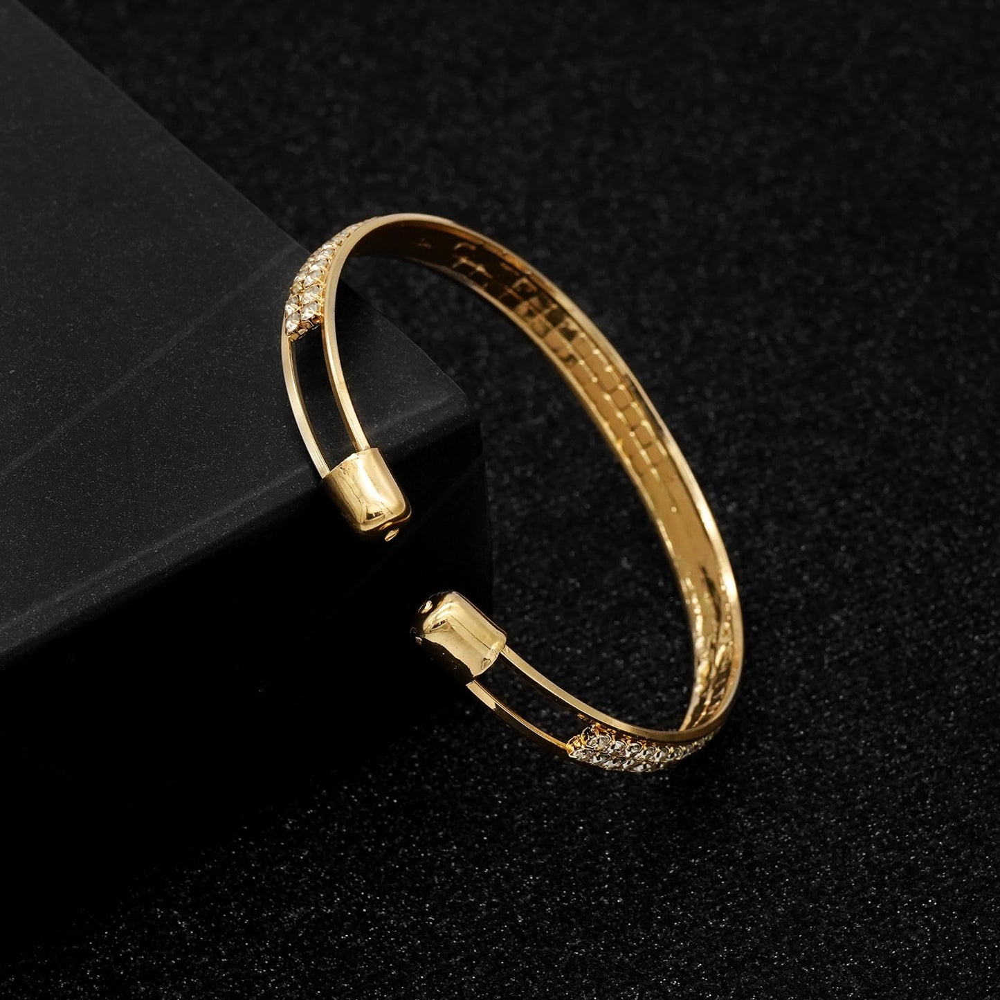 Tidefire Rhinestone Tennis Cuff Bracelet for Women Crystal Bridal Bangle for Prom Wedding Party Dating (1151 Gold)