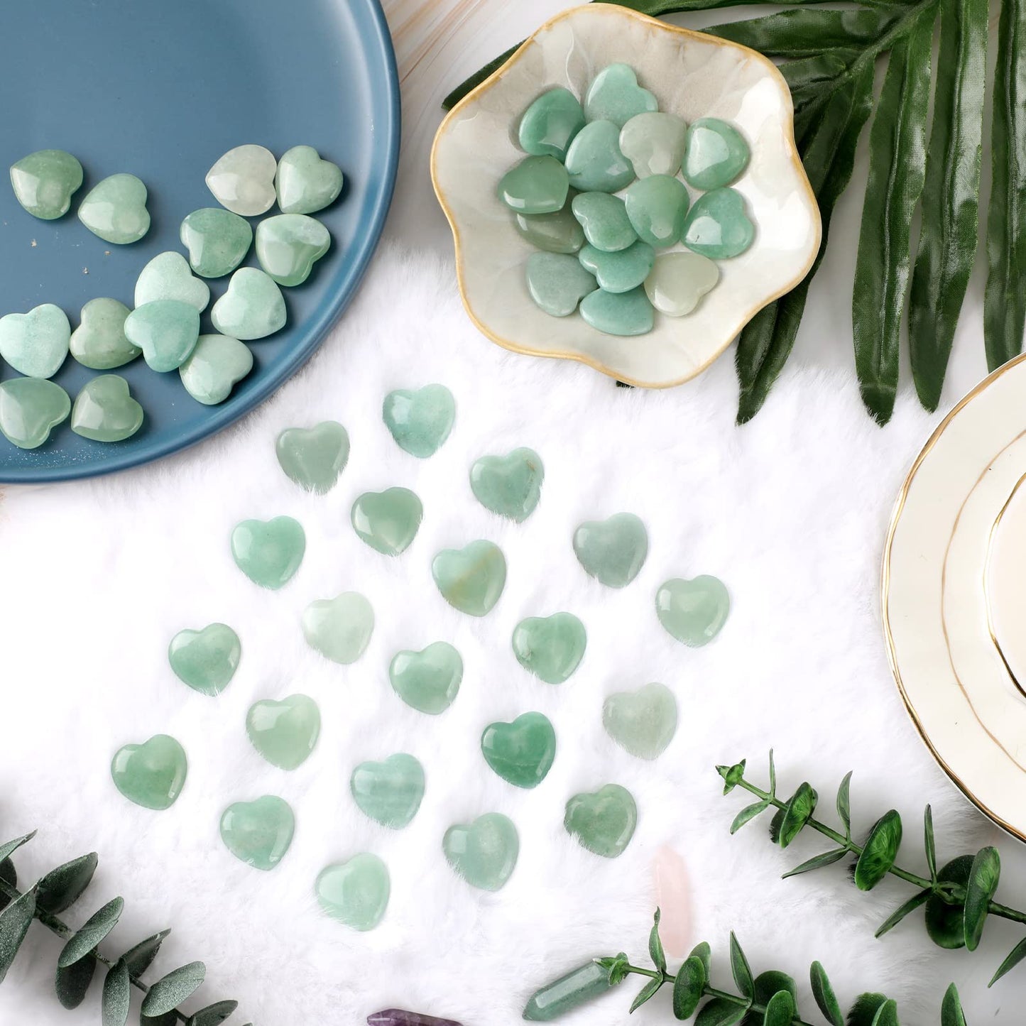 Gerrii 50 Pcs Heart Healing Stone Bulk Quartz Heart Inspirational Stones Gift for Women Love Pocket Polished Natural Energy Balancing Meditation 0.8 Inch(Green)