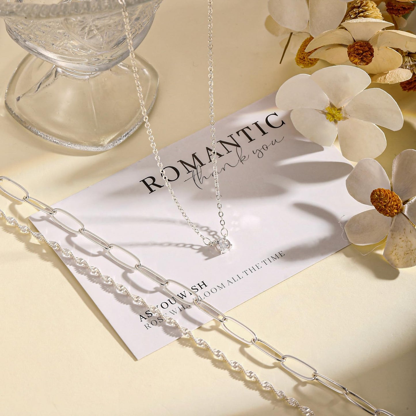 Hothrty Layered Gold/Silver Necklaces for Women 14K Gold Plated CZ Pendant Paperclip Choker Necklace Set Diamond Necklace Stack Trendy Simple Jewelry Gifts