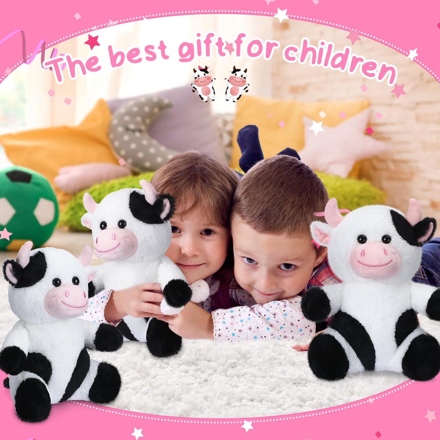 Syhood 6 Pcs Adorable Cow Stuffed Animals for Kids 10 Inches Cute Sitting Cow Plush Toy Dolls Plush Party Decor Vaquitas De Peluche Farm Stuffed Animals for Boys Girls Plushie Lover Birthday Gifts