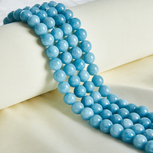 35pcs 10mm Deep Aquamarine Beads Natural Gemstone Beads Round Loose Beads for Jewelry Making
