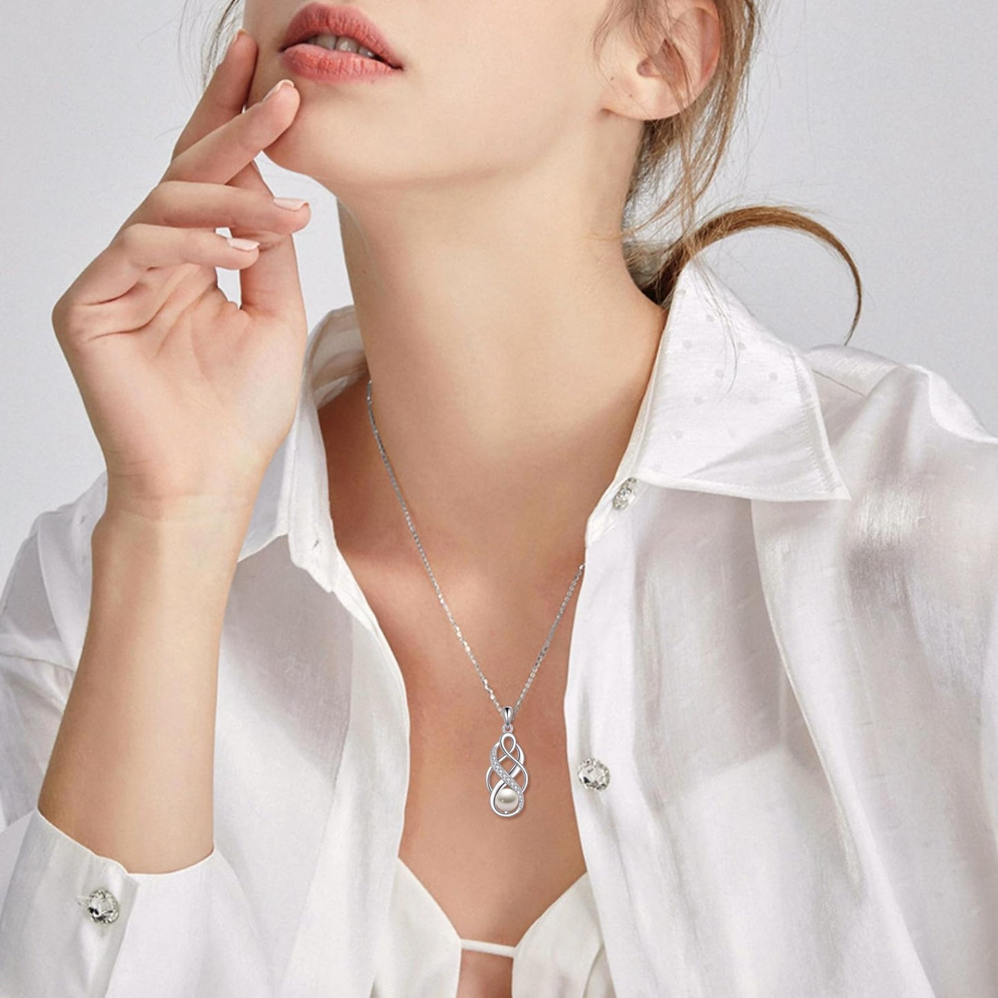 YFN Pearl Celtic Necklace S925 Sterling Silver for Women, Anniversary Irish Celtic Knot Jewelry Present for Women, Birthday Gifts (7mm Pearl Celtic Necklace)