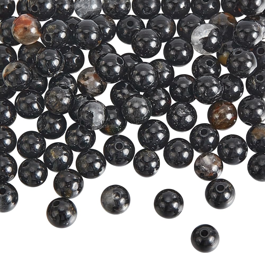 NBEADS About 89 Pcs Natural Black Tourmaline Beads Strands, 4mm Polished Smooth Gemstone Round Beads Nature Spacer for Bracelets Necklace Jewelry Making