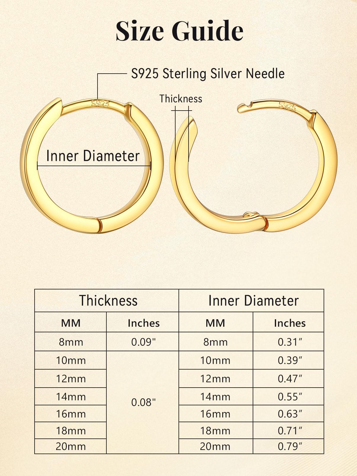 FaithHeart Hoop Earrings for Women, 14K Gold Hypoallergenic Huggie Hoop Earrings, Small Cartilage Earrings for Women 8mm, Send Gift Box