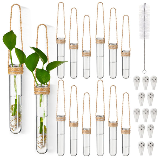 Baderke 12 Pack Wall Hanging Propagation Station Plastic Test Tubes Planters Wall Terrarium for Home Office Plant Hanger Flower Vases Hydroponic Cuttings Office Garden Flowers Walls Decor Lover Gift