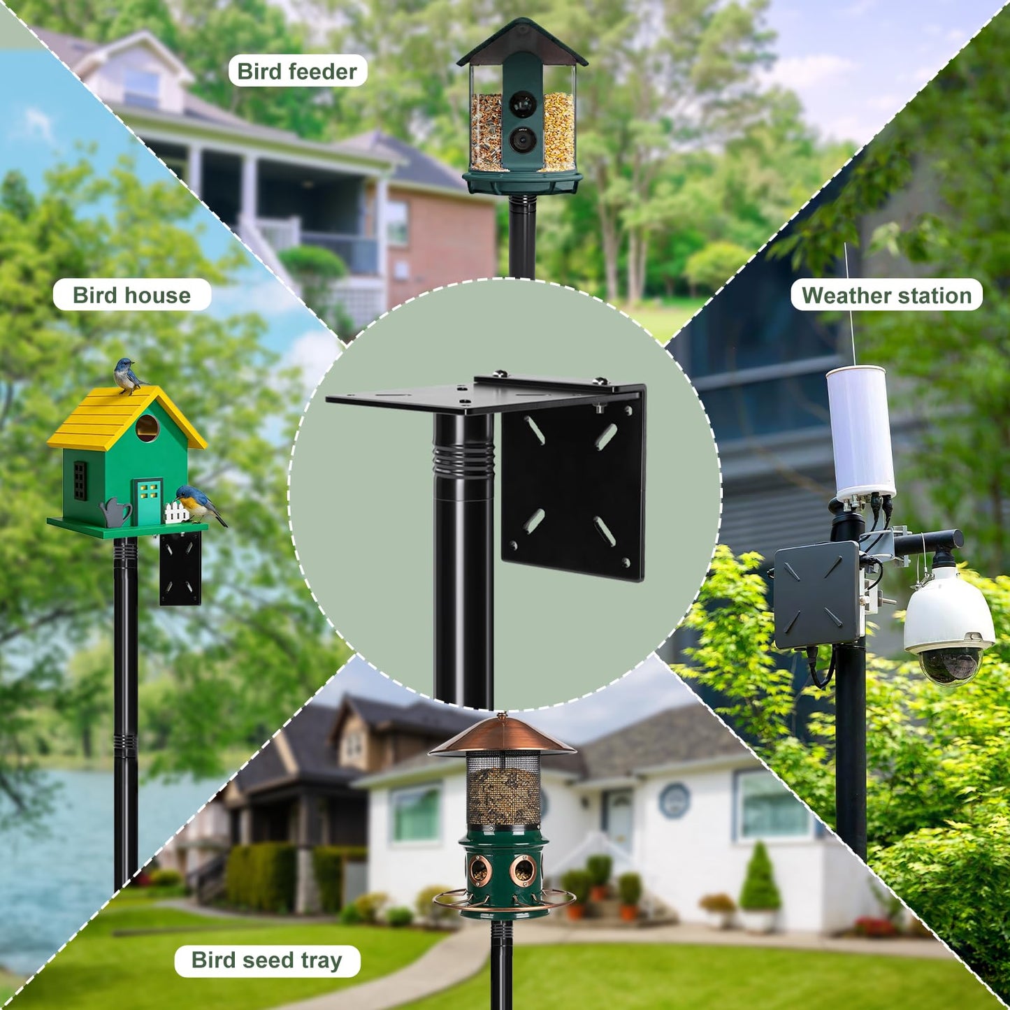 114-Inch Birdhouse Pole Stand, Heavy Duty Metal Bird House Mount with Ground Stake Base, Multi-Section Outdoor Pole for Birdhouses, Feeders & Garden Decor