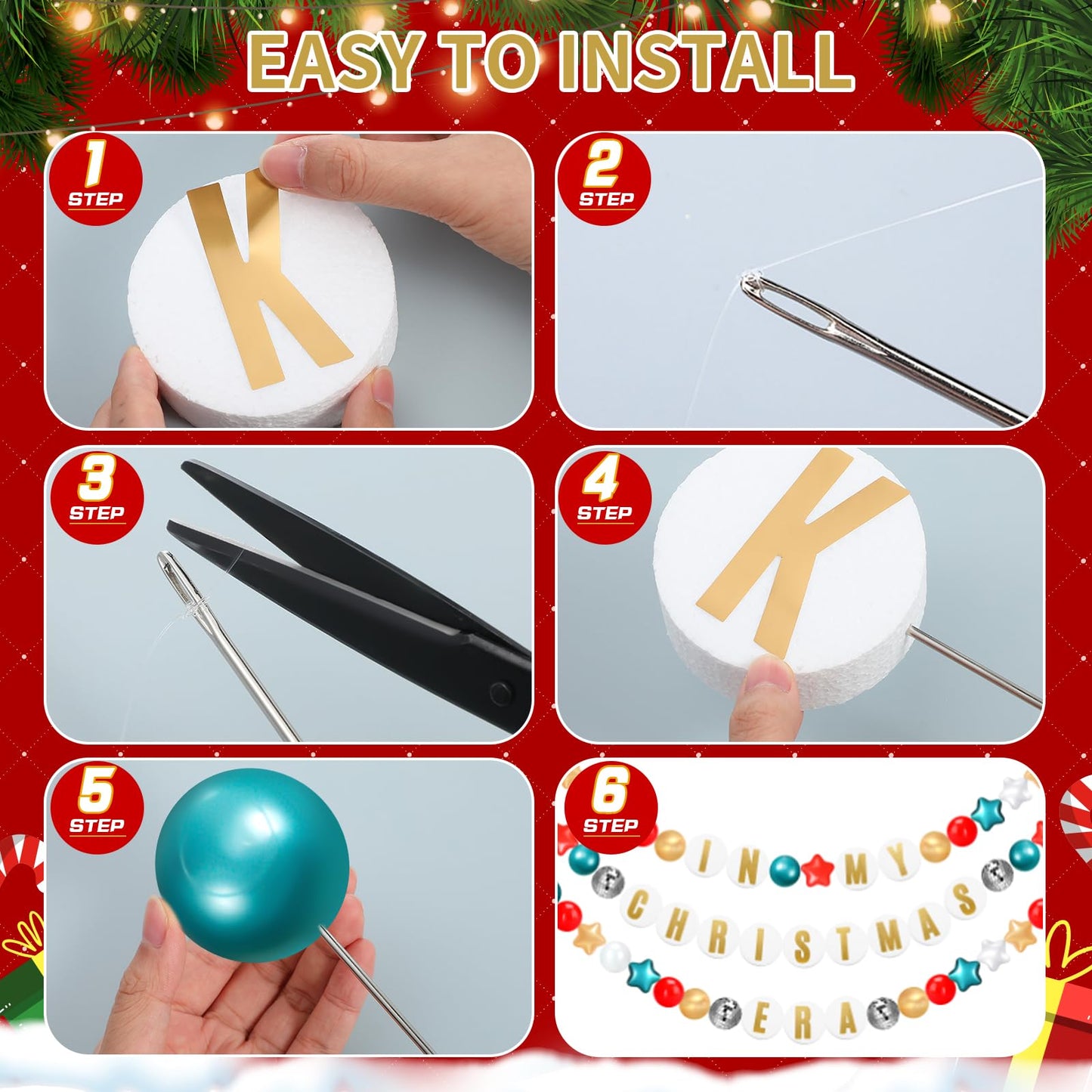 Simgoing Giant Friendship Bracelet Garland Kit DIY Banner with Letter Ball Jumbo in My Birthday Era Decorations for Classroom Graduation Party Supplies Photo Booth Backdrop(Red, Green, White)
