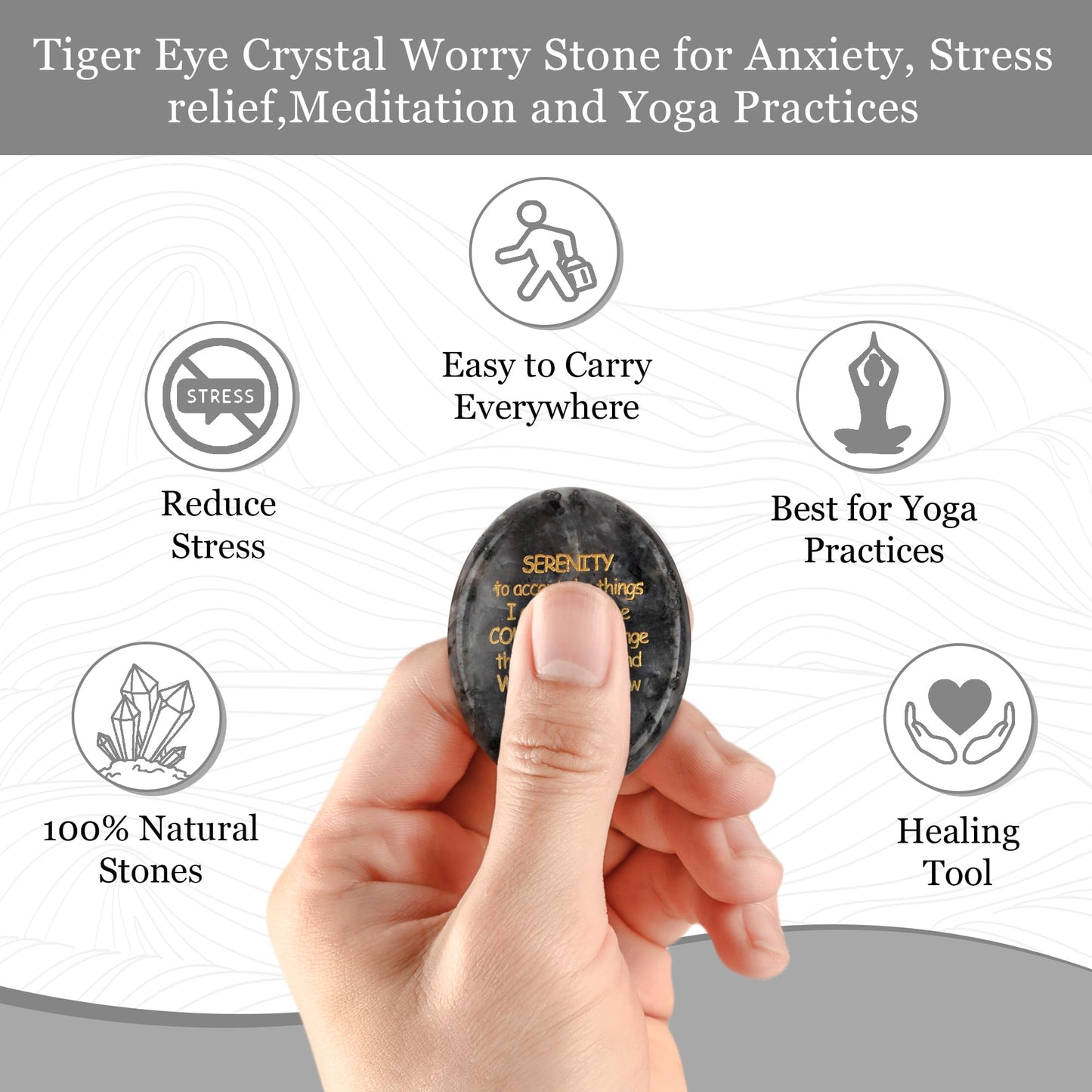 QINJIEJIE Serenity Prayer Black Labradorite Worry Stones Healing Crystals Engraved Inspirational Stones Anxiety Relief Items Sobriety Gifts Encouragement Gifts for Women Men