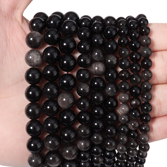 45pcs 8mm Natural Silver Obsidian Gemstone Beads Energy Healing Crystal Round Loose Stone Beads for Jewelry Making, DIY Bracelets Necklaces