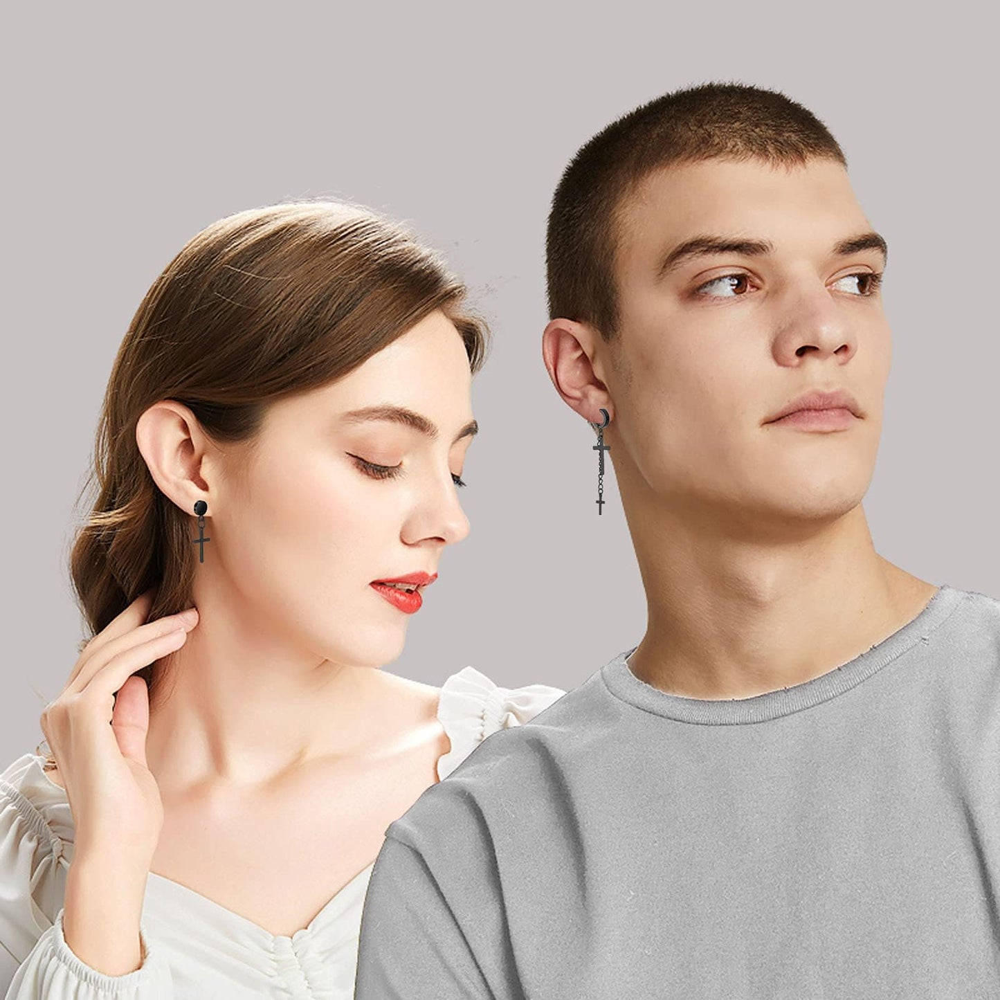 NEWITIN 4 Pairs Stainless Steel Magnetic Earrings for Men Clip on Earring Magnetic Stud Earring Unisex Non Piercing CZ Magnet Studs Diamond Cross Earrings for Women Men