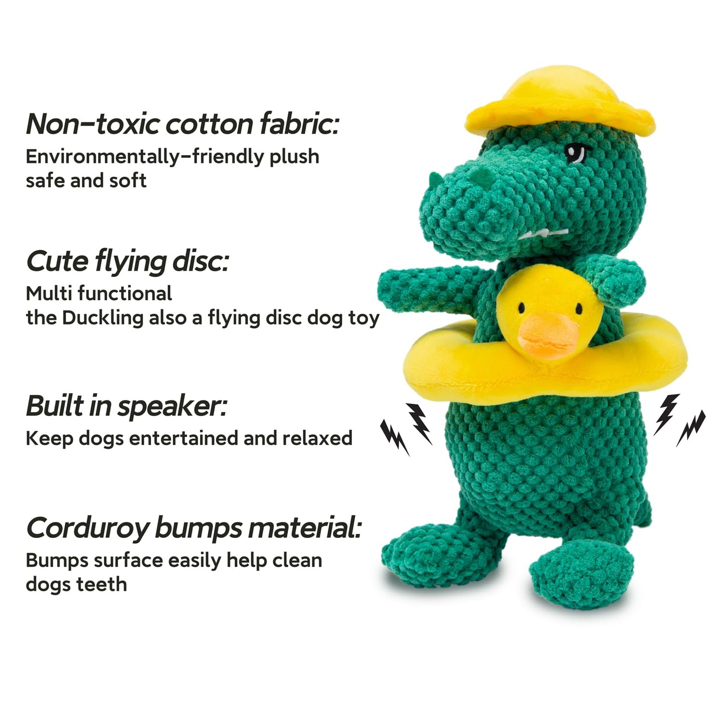Edlike Squeaky Dinosaur Dog Toy - Multifunctional 2 in 1 Funny Plush Stuffed Animal and Interactive Frisbee Dog Toy for Chewers Puppy Small Big Breed Dogs