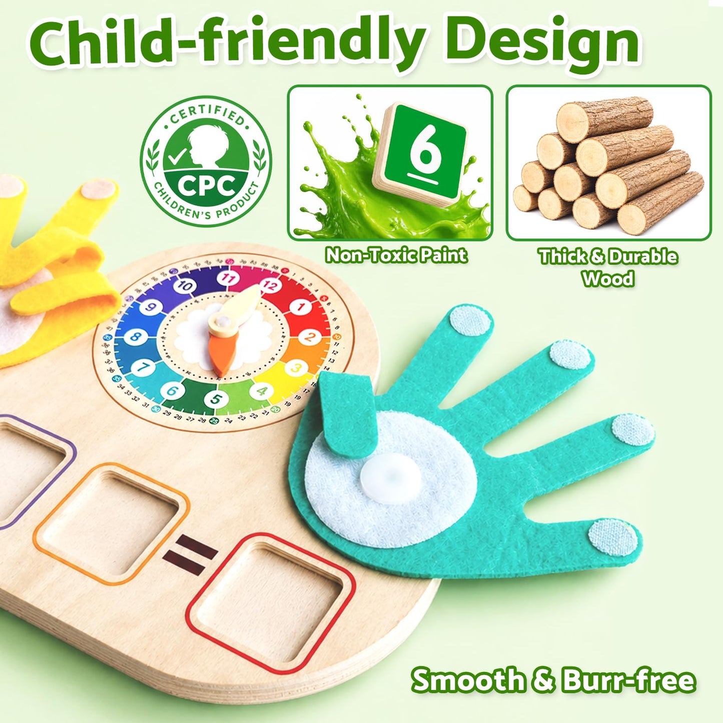 Quliwise Educational 2 in 1 Math Manipulatives Number Counting Blocks & Teaching Clock for Kids, Preschool Learning Toys for Toddlers 3-5, Montessori Toys for 3-5 Year Old Boys Girls Birthday Gifts