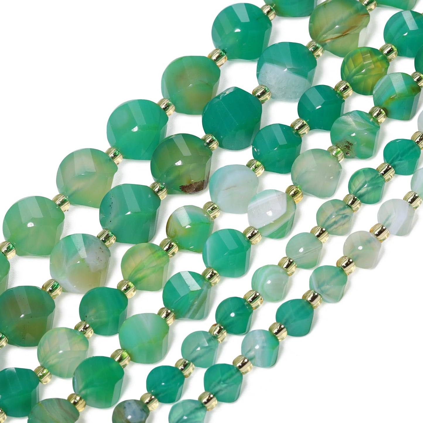 Yochus 42pcs Natural Green Striped Agate Stone Beads for Bracelet，2strands 6mm Facted Twist Loose Gemstone Beads for Jewelry Making DIY Craft Necklace Earring