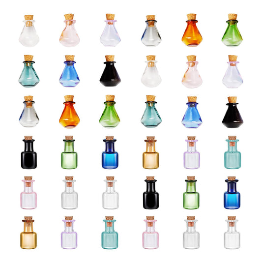 36 PCS Colored 2ml Mini Bottles with Cork Stopper Miniature Glass Bottles Conical & Square Tiny Jars Cute Mini Wishing Bottle Fairy's Magic Potion Bottle Dispensing Bottles for Perfumes Essential Oils
