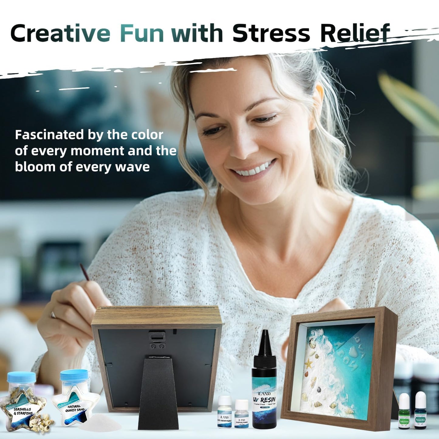 iLAND Crafts for Adults Resin Art Kit DIY Beach Ocean Themed Crafting Adult Girls Night Craft Making Set Date Night Painting Kit for Couples Unique Christmas Gifts for Crafty Women Teen Girls Romantic
