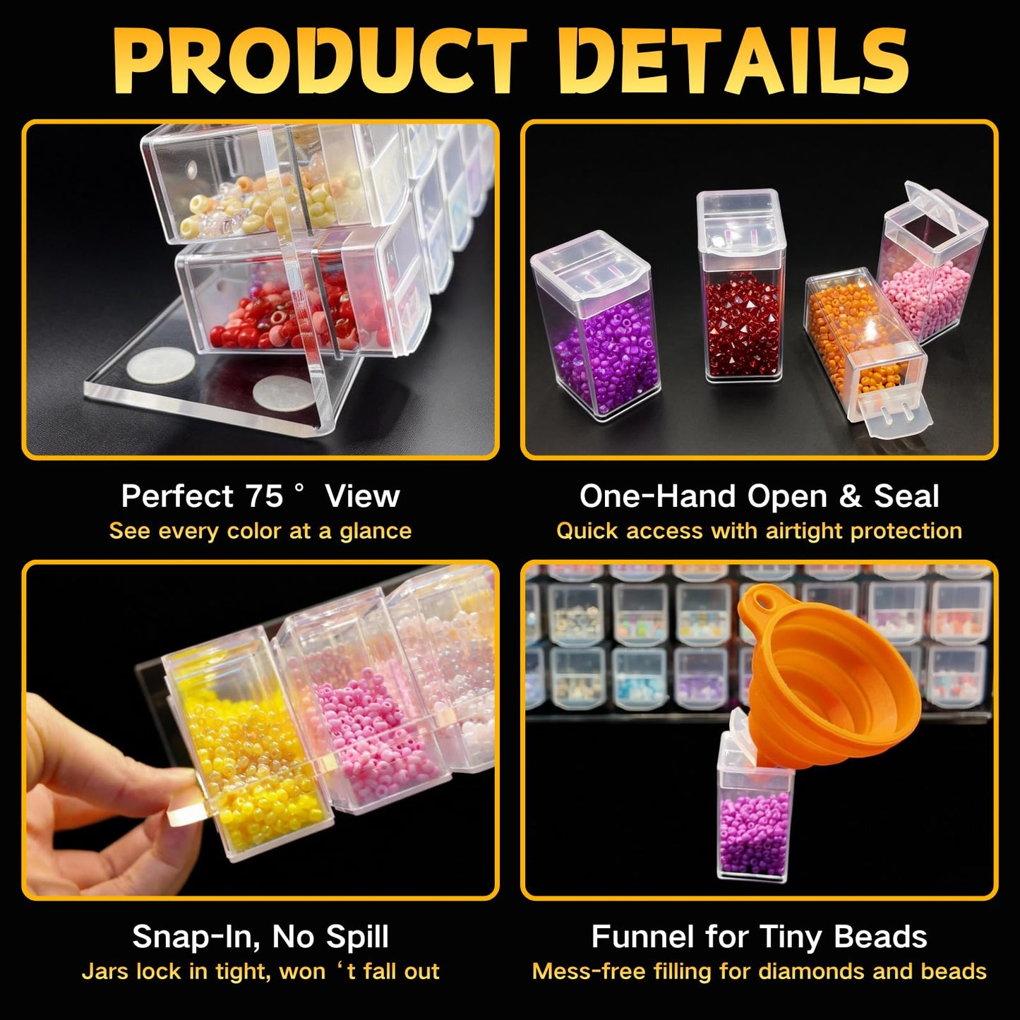 54-Jar Diamond Painting Storage Rack, Diamond Art Storage Containers with 75° Slanted Display, Funnel, Labels, Anti-Slip Pads, for Bead Storage, Jewelry, DIY Crafts, Thick Acrylic Tidy Desk Organizer