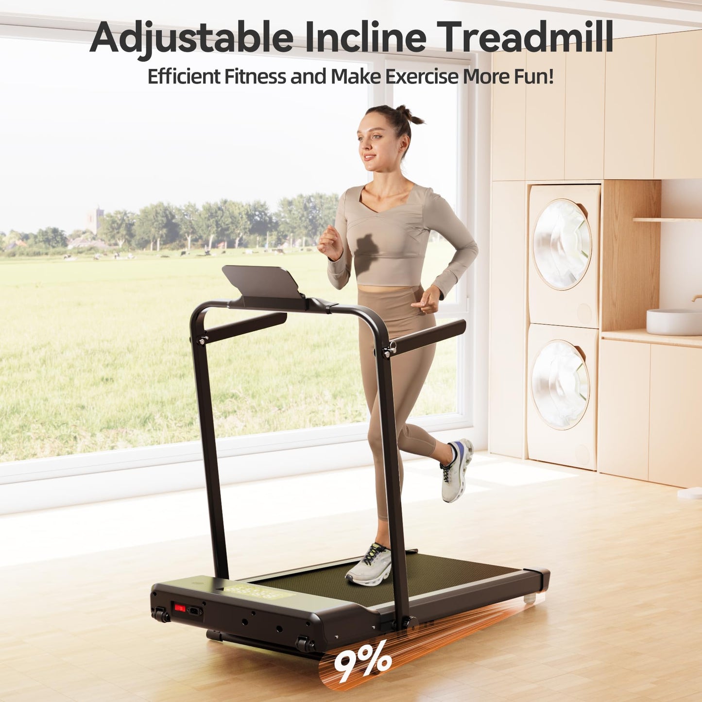 Lacuffy Walking Pad Treadmill with Handle,9% Manual Incline 3-in-1 Folding Treadmills for Home Small Space,3.0HP Quiet Under Desk Treadmill with Remote & APP Control,300LB Capacity LED Display
