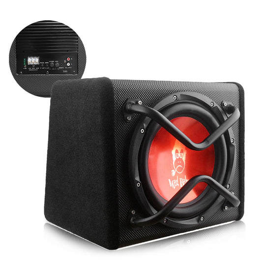 Amazonian cars 10"" 1000W Edition Active Car Subwoofer, Includes Loaded Enclosure with Amplifier (Subwoofer-B), Red