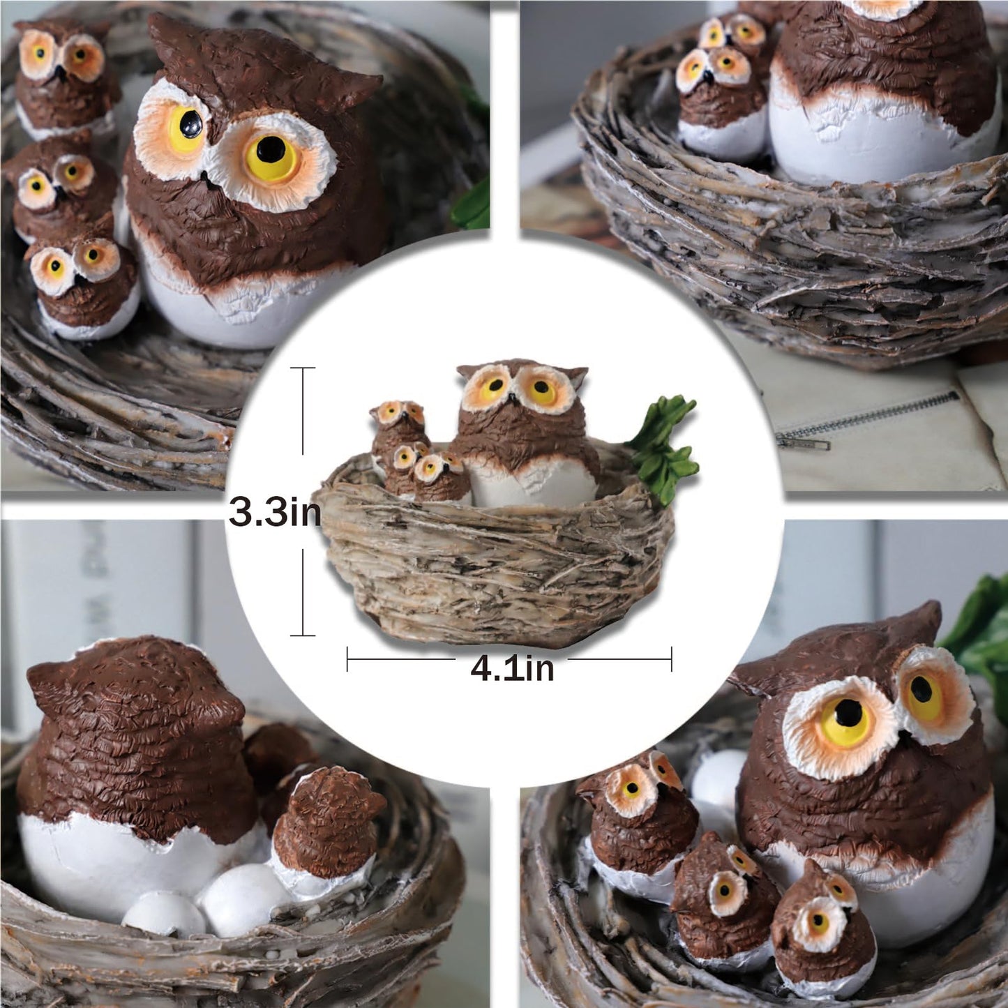 Resin Owl Family Nest Figurine, Cute Owl Garden Figurine Home Office Decor, Rustic Farmhouse Decor for Shelf - Thank You Gifts for Mom Grandma