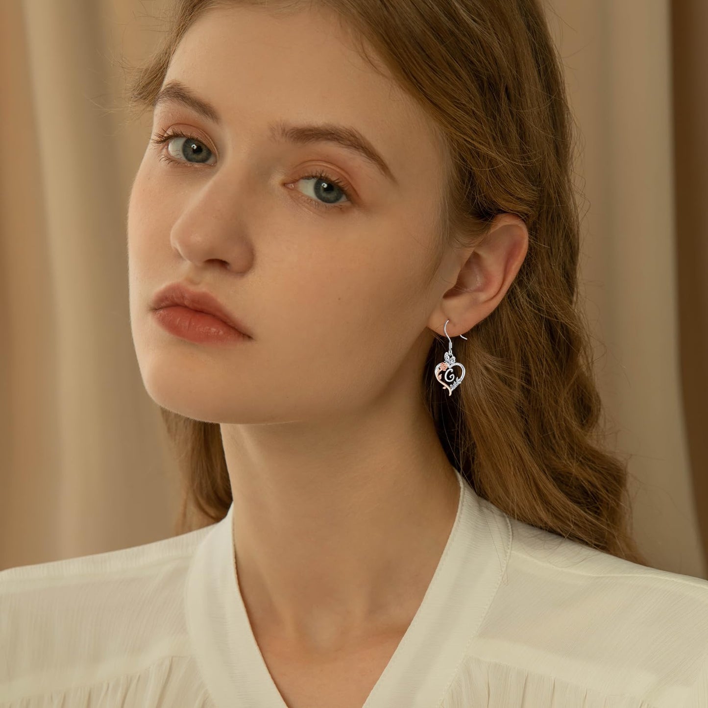 TOUPOP Rose Heart Initial Earrings Sterling Silver Butterfly Earring Initial G Letter Drop Dangle Earrings Jewelry Anniversary Birthday Mothers Day Gifts for Women Mom Wife Girlfriend Her