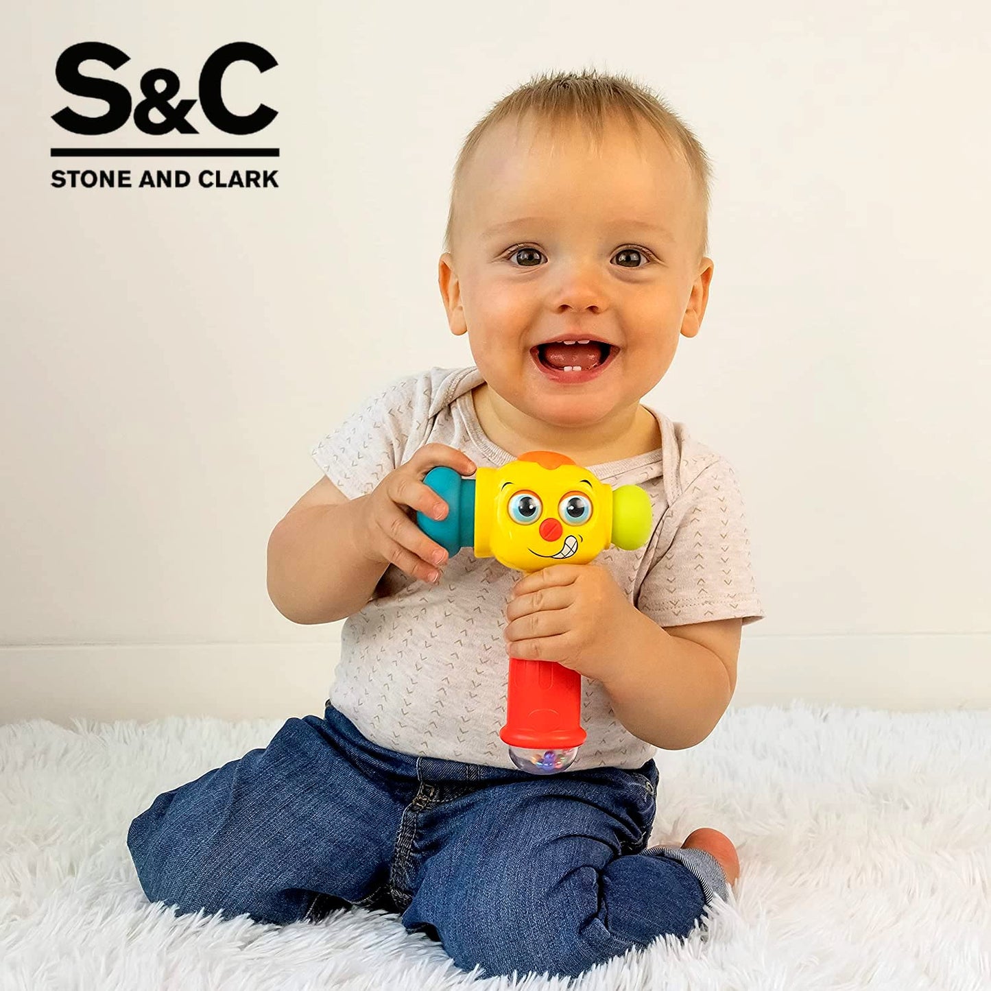 Toy Hammer w/Lights, Learning Mode and Music Mode – Baby Hammer Toy Plays 6 Short Kids' Songs, Counts 1-10 w/Baby, Changes Funny Expressions and Lights Up – for Kids 12 Months and Older